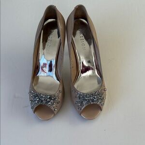 Embellished Nude Peep-Toe Heels